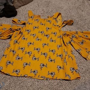 Yellow off shoulder shirt!